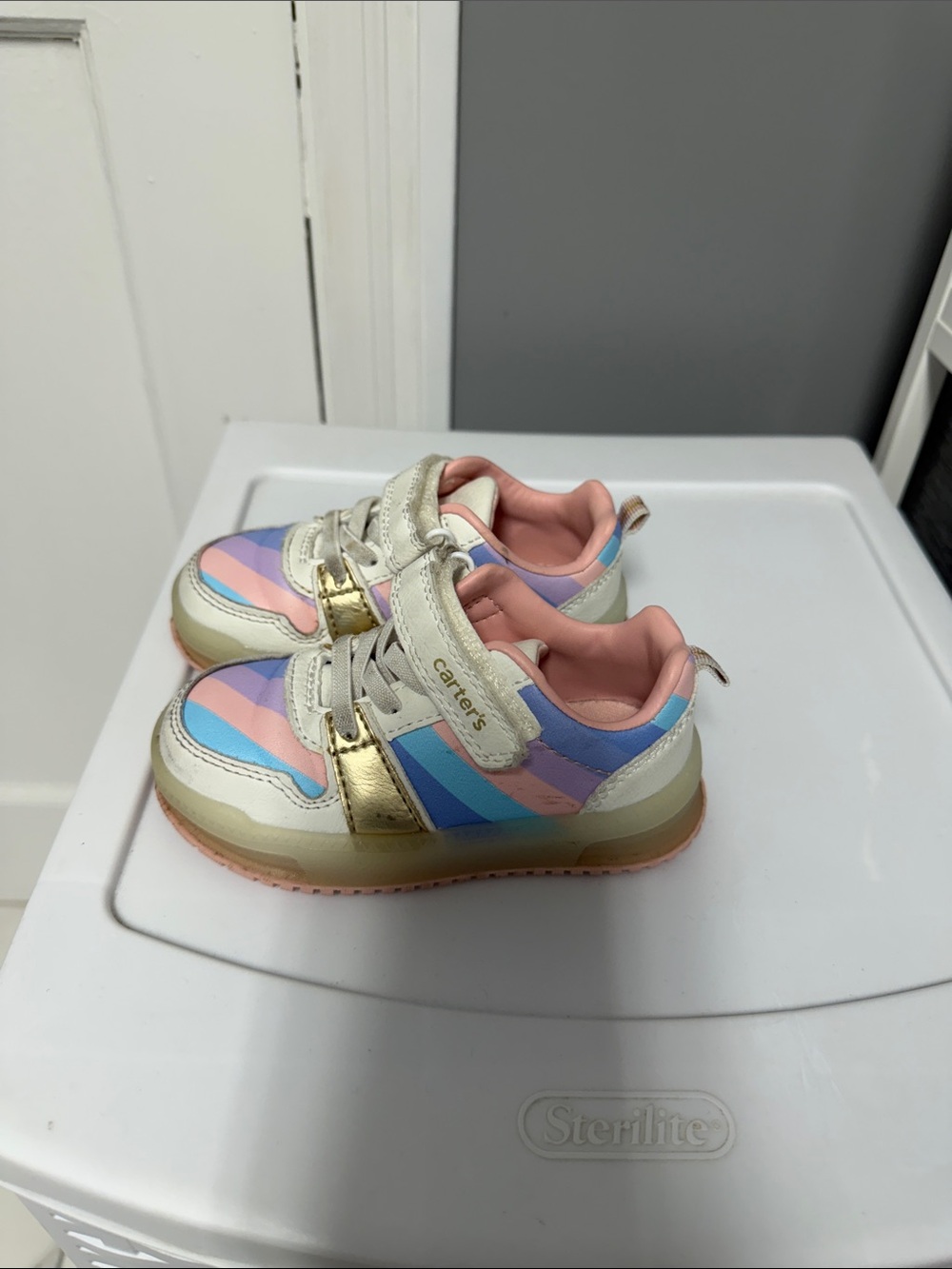 Carter's Pastel Stripe Kids Sneakers with Gold Accent